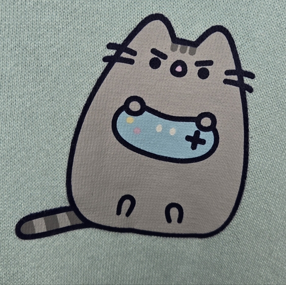 Pusheen Gamer Graphic Zip Up Long Sleeve Exclusive Mint Green Hoodie Sz L - Picture 2 of 5